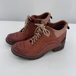 V Italia Giovanne Camel Color Leather Ankle Booties Boots Made in Italy Sz 7/7.5